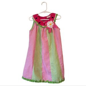Emily Rose Girl's Pink & Green Seersucker Watermelon Dress Size 6